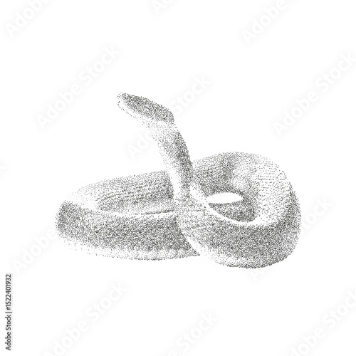 Snake Dotwork Illustration – Black and White Stippling Vector Drawing of a Coiled Snake