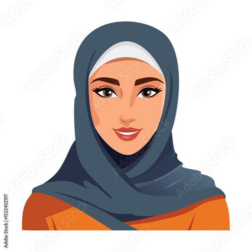 Flat Vector. Portrait of only one Woman. Simple Background.