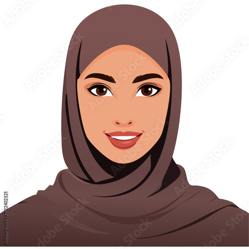 Flat Vector. Portrait of only one Woman. Simple Background.