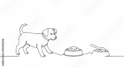 A dog looks forward to a meal in its bowl.