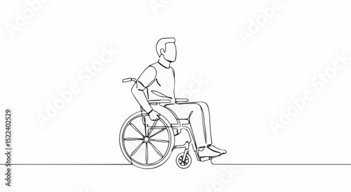 A person in a wheelchair depicted in a line drawing.