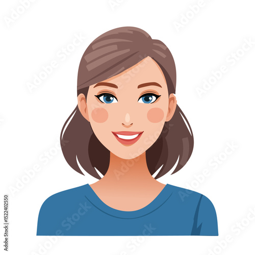 Flat Vector. Portrait of only one Woman. Simple Background.