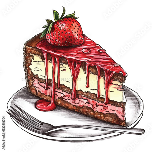 Hand-Drawn Colorful Slice of Cake Illustration