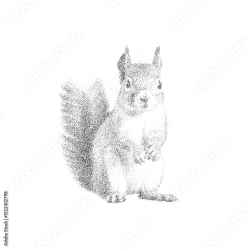 Stippling Squirrel Illustration – Vintage Dotwork Animal Drawing