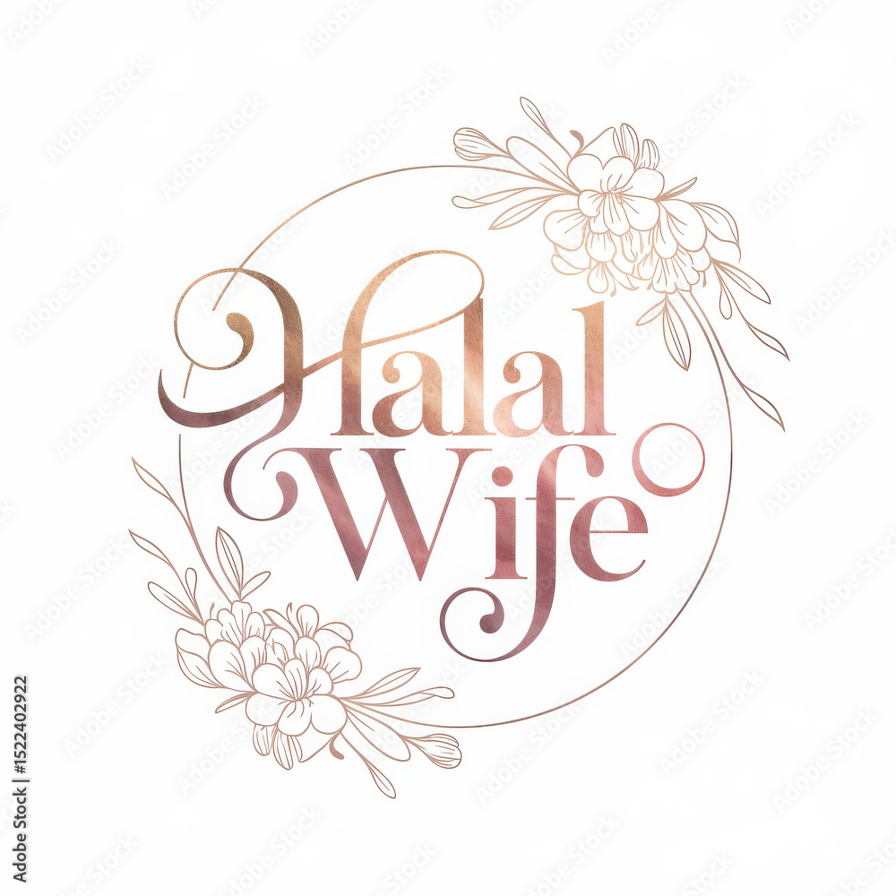 Obraz premium Elegant rose gold halal wife script design surrounded by floral wreath for branding