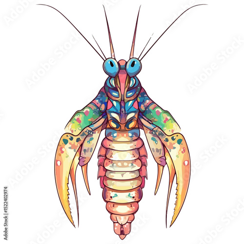mantis shrimp, underwater animal, vector, transparent background, creature, stomatopoda, animal, isolated, nature, shrimp, seafood, food, icon, marine, prawn, crustacean