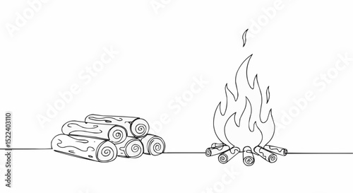 A simple, elegant illustration of a campfire and firewood.
