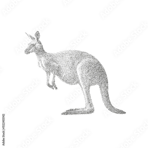Dotwork Vector Illustration of a Kangaroo in Stippling Engraving Style
