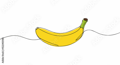 A vibrant banana depicted through the art of a continuous line drawing, symbolizing simplicity and nature's charm.