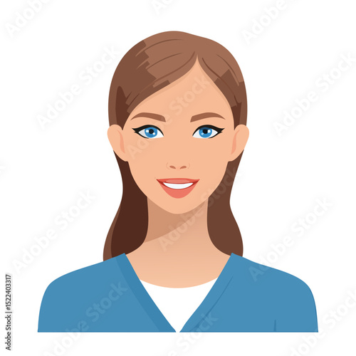 Flat Vector. Portrait of only one Woman. Simple Background.