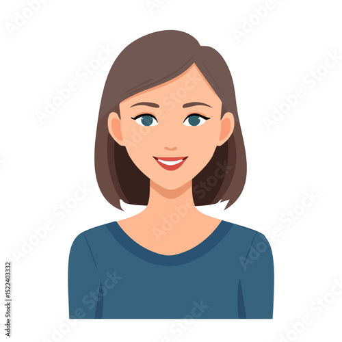 Flat Vector. Portrait of only one Woman. Simple Background.