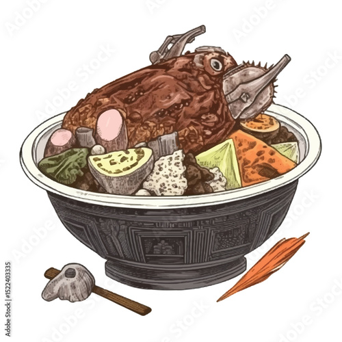 Hand-Drawn Colorful Gudeg Jogja Traditional Dish Illustration