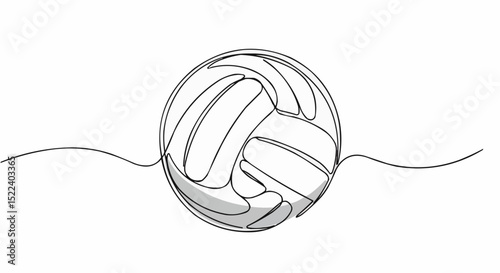 Minimalist illustration of a volleyball in one continuous line, showcasing the ball's design and curves.