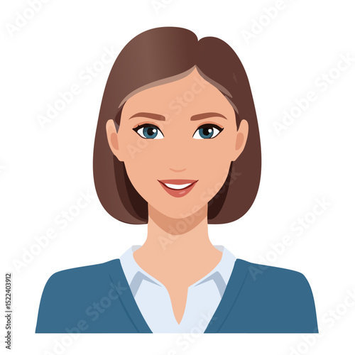 Flat Vector. Portrait of only one Woman. Simple Background.