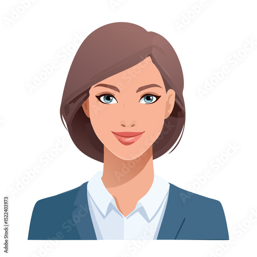 Flat Vector. Portrait of only one Woman. Simple Background.