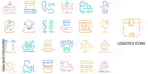 Logistic concept 24 color icons set. Vector illustration.