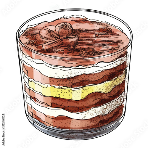 Hand-Drawn Colorful Tiramisu Dessert Illustration