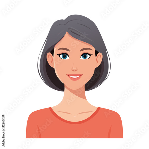 Flat Vector. Portrait of only one Woman. Simple Background.
