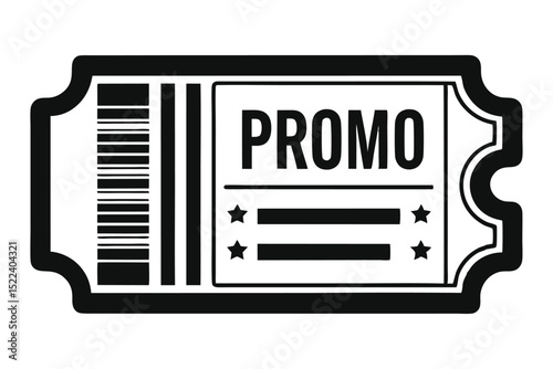 Black and White Illustration of Promo Ticket with Stars and Stripes Detail