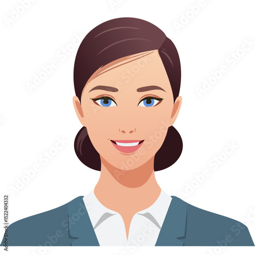 Flat Vector. Portrait of only one Woman. Simple Background.