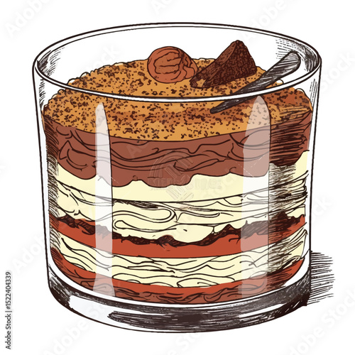 Hand-Drawn Colorful Tiramisu Dessert Illustration
