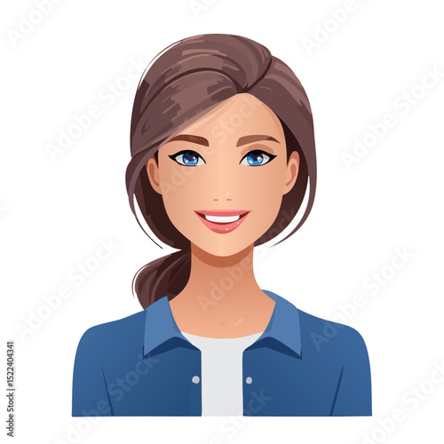 Flat Vector. Portrait of only one Woman. Simple Background.