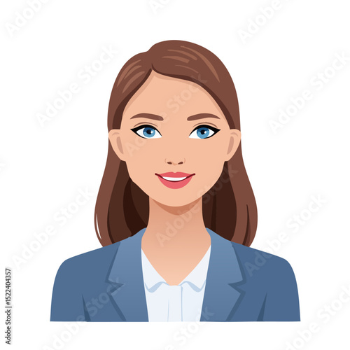 Flat Vector. Portrait of only one Woman. Simple Background.