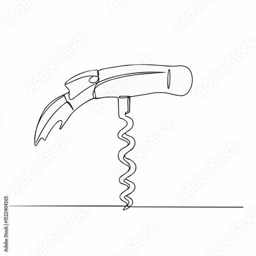 A minimalist line art of a classic corkscrew, elegantly drawn with a single continuous line, highlighting its functionality and form.