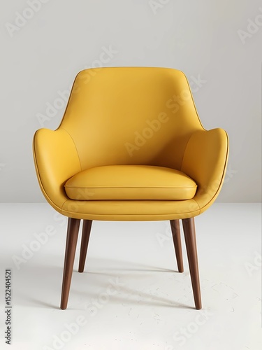 Yellow Modern Accent Chair with Wooden Legs in Minimalist Setting