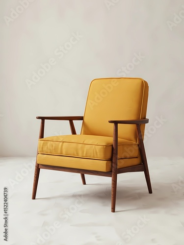 Yellow Modern Accent Chair with Wooden Legs in Minimalist Setting