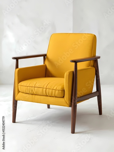 Yellow Modern Accent Chair with Wooden Legs in Minimalist Setting