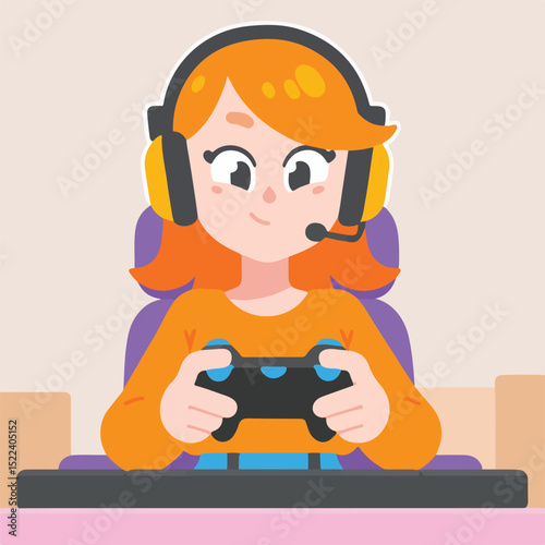 Girl Gaming with Headset and Controller on Couch