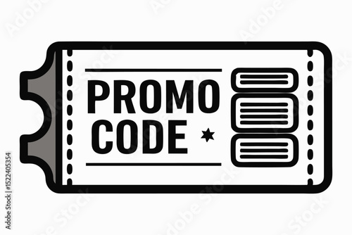 Black and White of a Promo Code Ticket with Stub and Three Bars