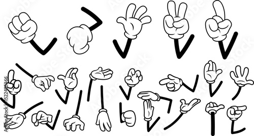 Retro Black And White Cartoon White Gloves Hands In Various Gestures And Poses – Hand Drawn Collection Set