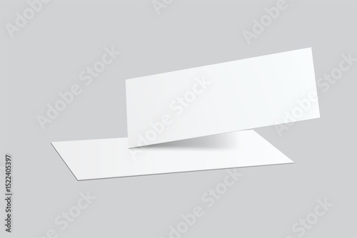 3D Realistic empty gift voucher card mockup isolated on background. Blank template for presentation discount, plastic coupon, train, movie, raffle, carnival, concert, festival, flyer or event ticket