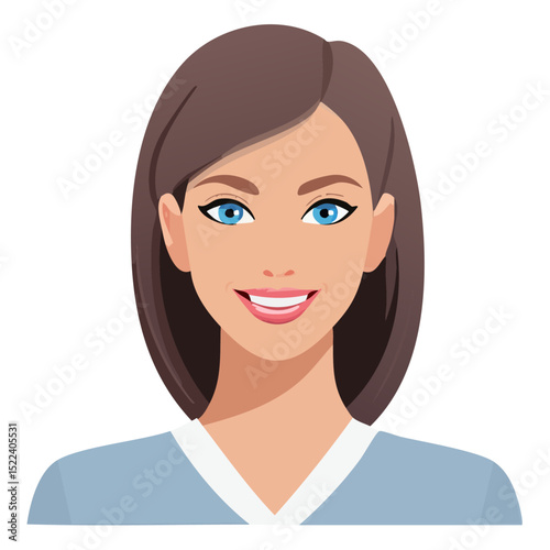 Flat Vector. Portrait of only one Woman. Simple Background.