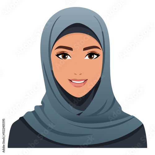Flat Vector. Portrait of only one Woman. Simple Background.