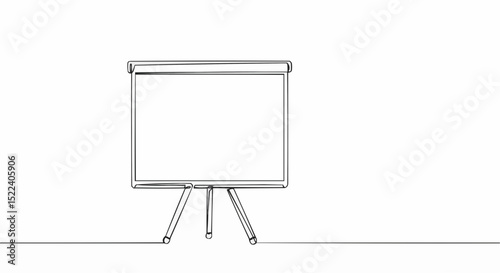 A continuous line drawing of a flip chart on a white backdrop.