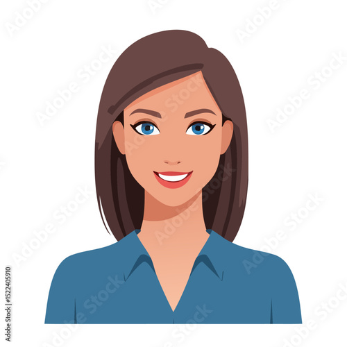 Flat Vector. Portrait of only one Woman. Simple Background.