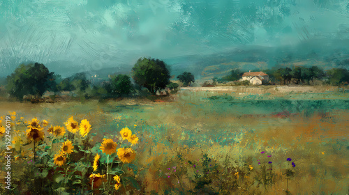 editorial for emotional color theory | the sacred in the mundane | restless longing | emerald and gold | flattened depth | burning sunflowers | cross-hatch texture | palette modulation | rural