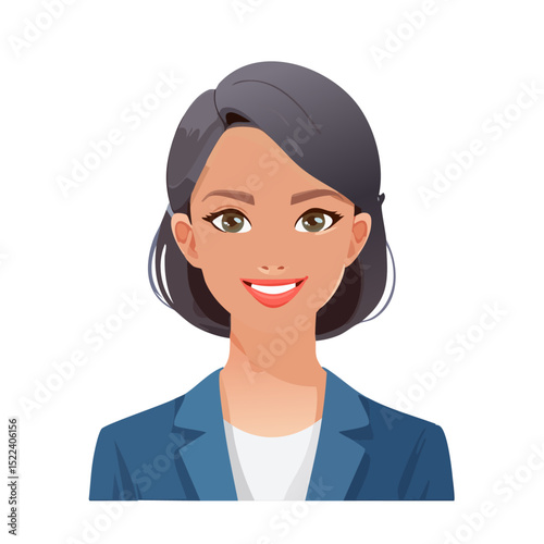 Flat Vector. Portrait of only one Woman. Simple Background.