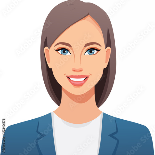 Flat Vector. Portrait of only one Woman. Simple Background.
