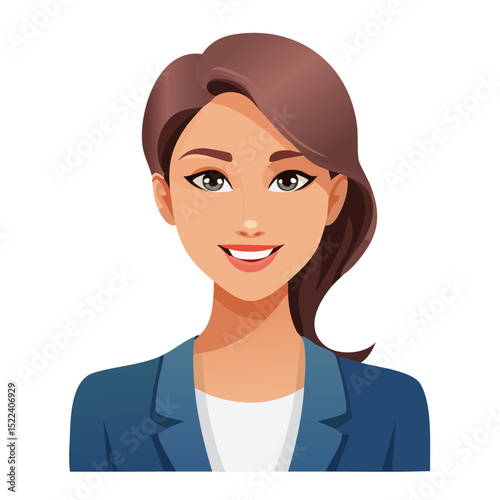 Flat Vector. Portrait of only one Woman. Simple Background.