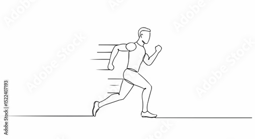 A line drawing of a man in motion, embodying speed and athleticism.