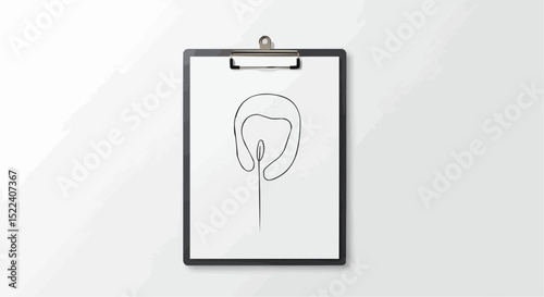 Medical illustration of the urinary bladder on a clipboard.