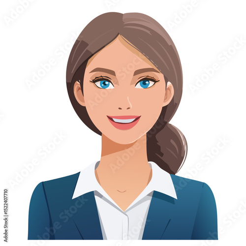 Flat Vector. Portrait of only one Woman. Simple Background.