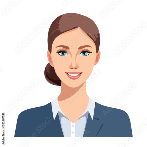 Flat Vector. Portrait of only one Woman. Simple Background.
