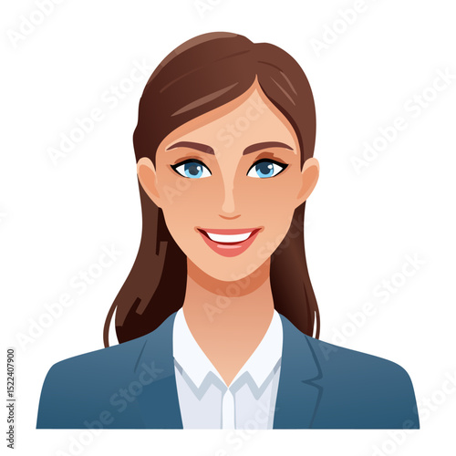 Flat Vector. Portrait of only one Woman. Simple Background.