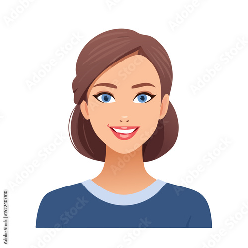 Flat Vector. Portrait of only one Woman. Simple Background.