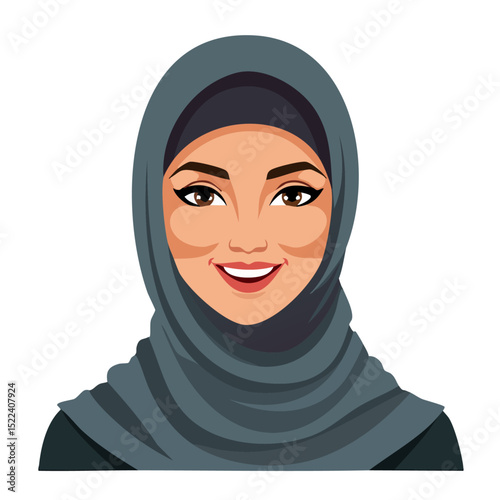 Flat Vector. Portrait of only one Woman. Simple Background.